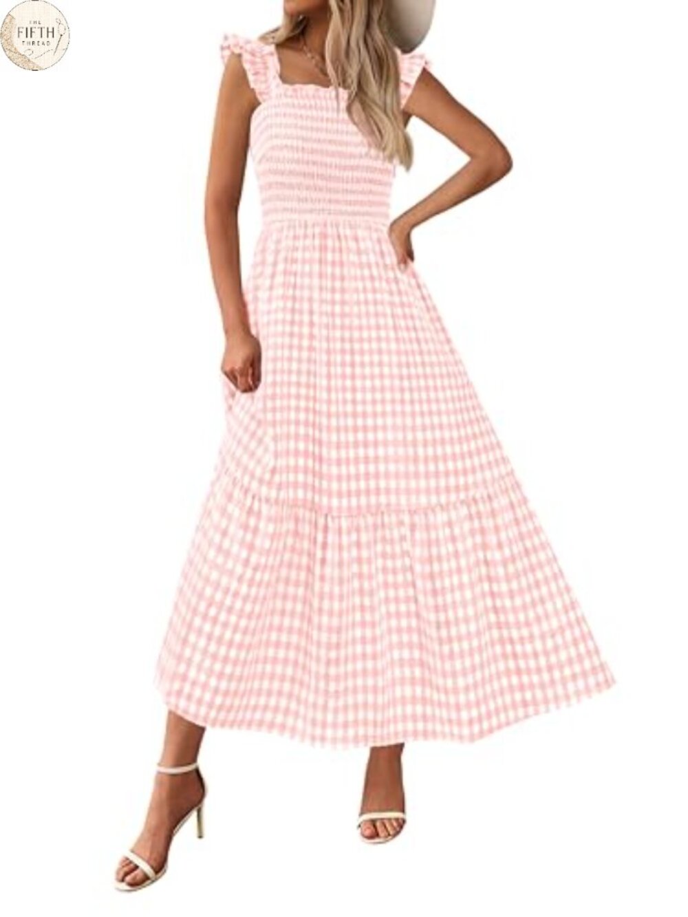 Ruffle Strap Square Neck Smocked Midi Sundress with Pockets